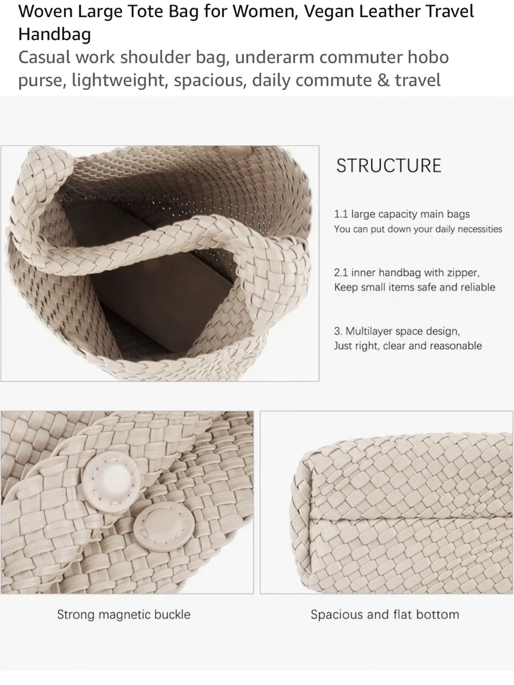 Woven Hobo Tote Bag - Cream